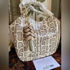 cUTe!! IVORY ALL OVER SNAKE MARIANNA BRAHMIN SHOULDER BAG+ PETALO ORANGE BLOSSOM